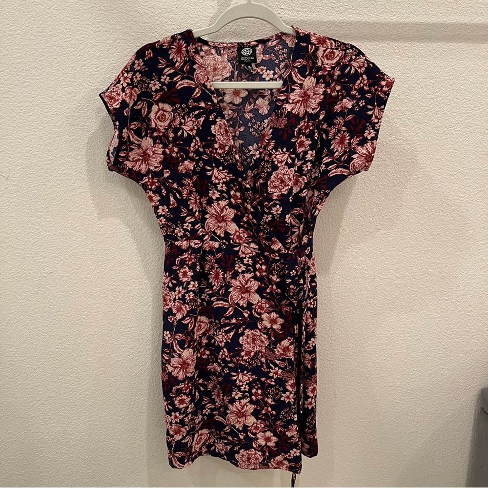 BOBEAU Floral Cap Sleeve Wrap Dress